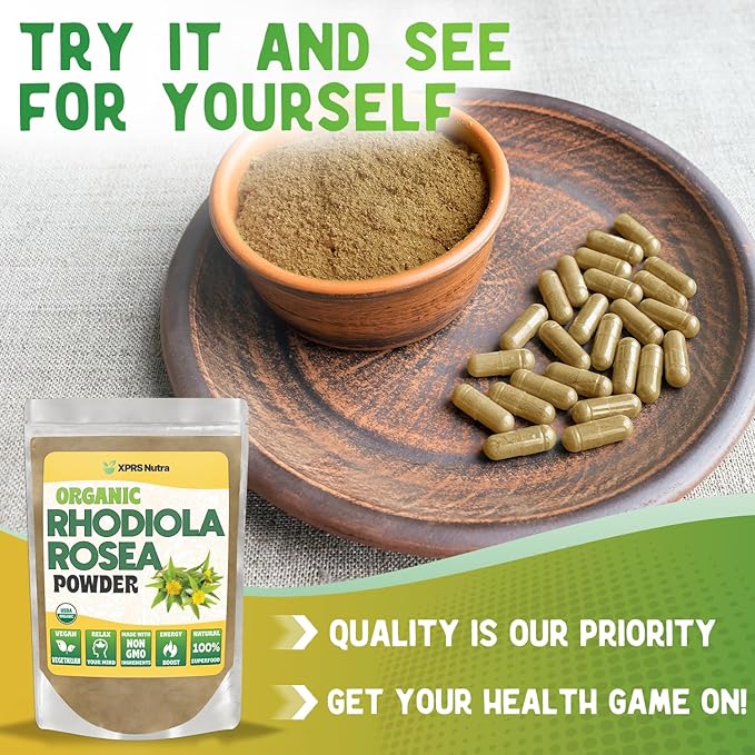 XPRS Nutra Organic Rhodiola Rosea Powder - Premium USDA Organic Rhodiola Powder for Cognition and Relaxation - Vegan Friendly Energy Booster (1 oz)