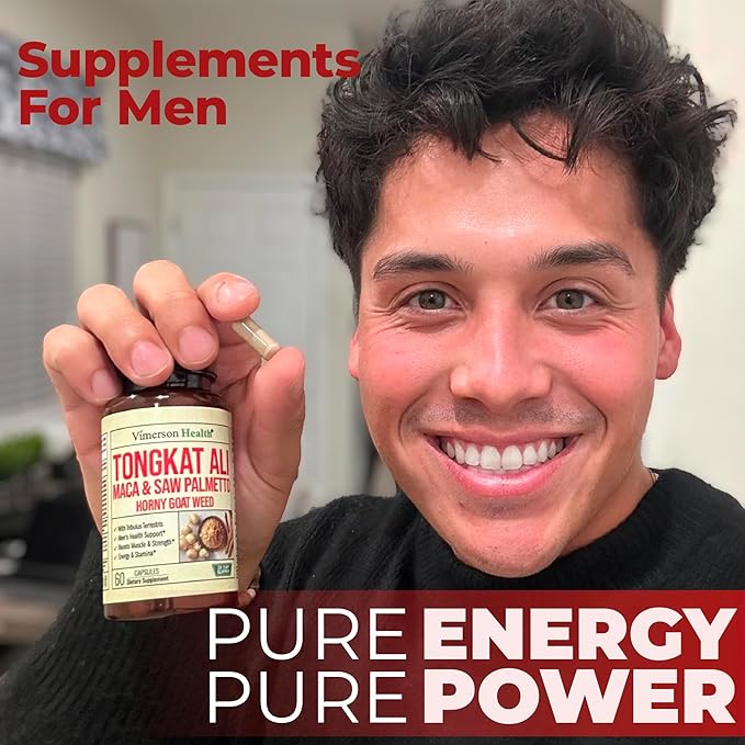 Tongkat Ali & Hornygoatweed for Men with Maca Root Powder, Saw Palmetto for Men and Tribulus Terrestris - Healthy Testosterone Support and Balanced Energy Supplements - 60 Premium Tongat-Ali Capsules
