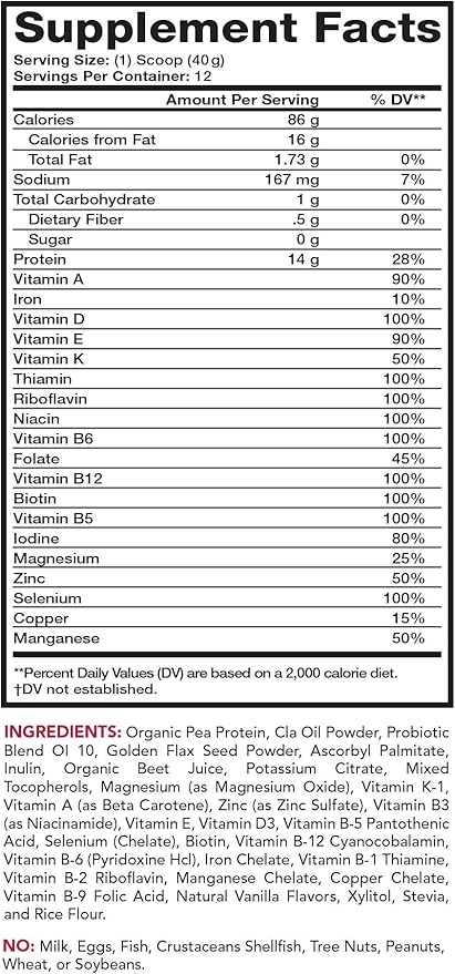 Olympian Labs Pure Smoothie Mix, Pea Protein Powder Plus Probiotics, Vitamins, Minerals, CLA, & Flax Seed.