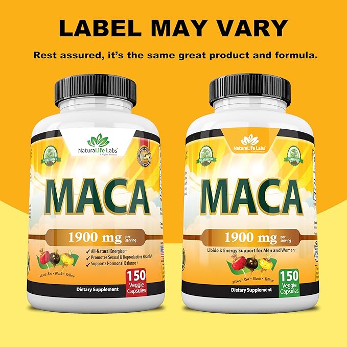 Organic Maca Root Black, Red, Yellow 1900 MG per Serving - 150 Vegan Capsules Peruvian Maca Root Gelatinized 100% Pure Non-GMO Supports Reproductive Health Natural Energizer