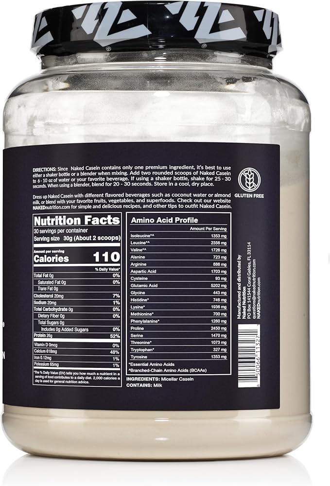 NAKED Casein - 2Lb Micellar Casein Protein - Bulk, GMO-Free, Gluten Free, Soy Free, Preservative Free - Stimulate Muscle Growth - Enhance Recovery - 30 Servings