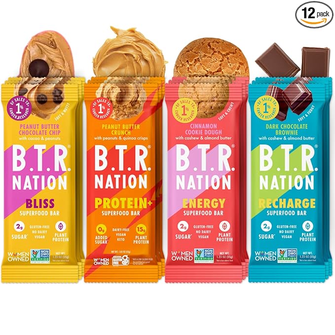 B.T.R. Nation Superfood Keto Protein Bar - Plant Based Vegan Protein | (12 Pack) Variety Pack | Low Carb Food, Low Calorie, Gluten Free, No Sugar Alcohols, Boosted with Superfoods