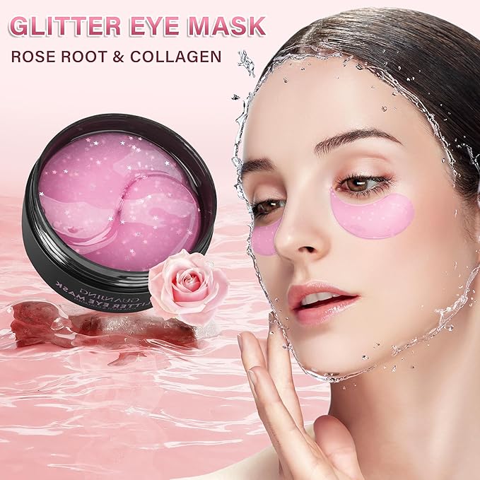 Caffeine Under Eye Masks for Dark Circles (60 Pairs),Puffiness and Eye Fatigue,Shimmering Eye Masks with Hyaluronic Acid Niacinamide, For Women and Men,Anti-Aging Eye Masks