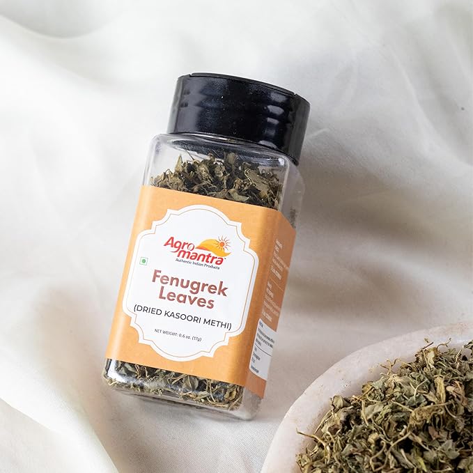 Agro Mantra natural and organic Fenugreek Leaves (Dried Kasoori Methi) 0.6 oz (17g) All Natural, Salt-Free, Vegan, No Colors, Gluten Free, NON-GMO, Indian geotag product