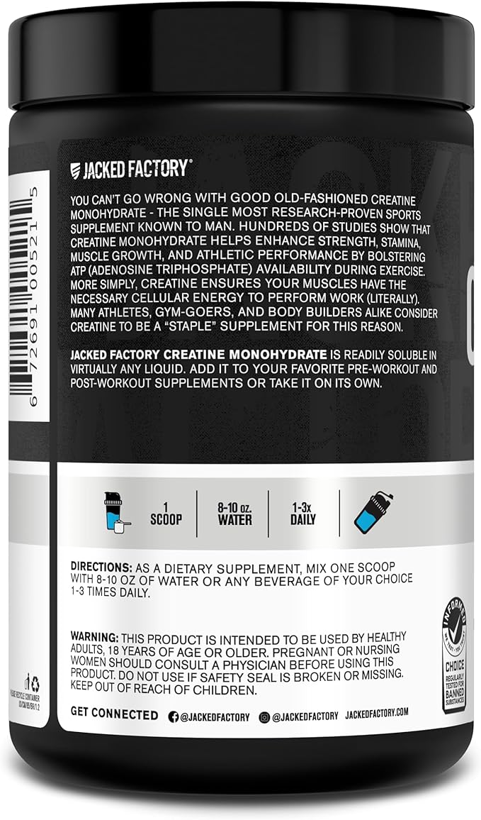 Jacked Factory Flavored Creatine Monohydrate Powder 425g - Creatine Supplement for Muscle Growth, Strength & Performance - 85 Servings, Blue Raspberry