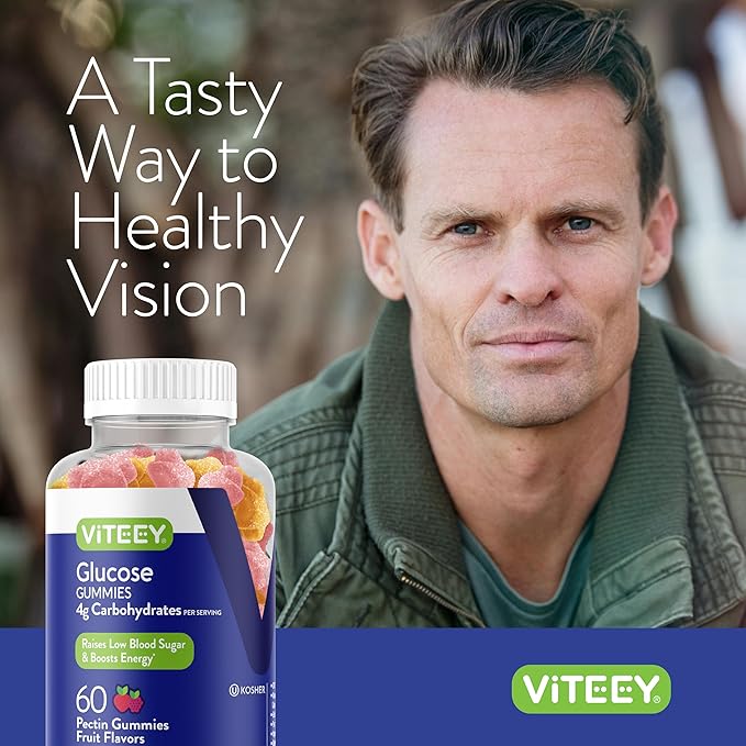 Viteey Glucose Gummies for Women, Men & Teens - 4g of Carbohydrates - Naturally Sourced, Vegan, GMO Free, Gluten Free, Gelatin Free - Tasty Chewable Fruit Flavored Pectin Gummy