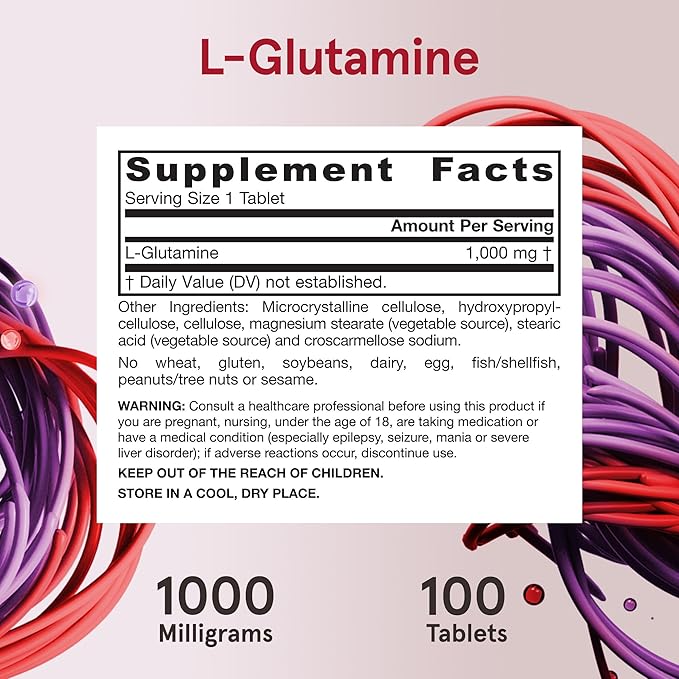 Jarrow Formulas L-Glutamine 1000 mg, Dietary Supplement for Muscle Tissue, Multifunctional Amino Acid, Immune Support, 100 Easy-Solv Tablets, 50-100 Day Supply, Pack of 12