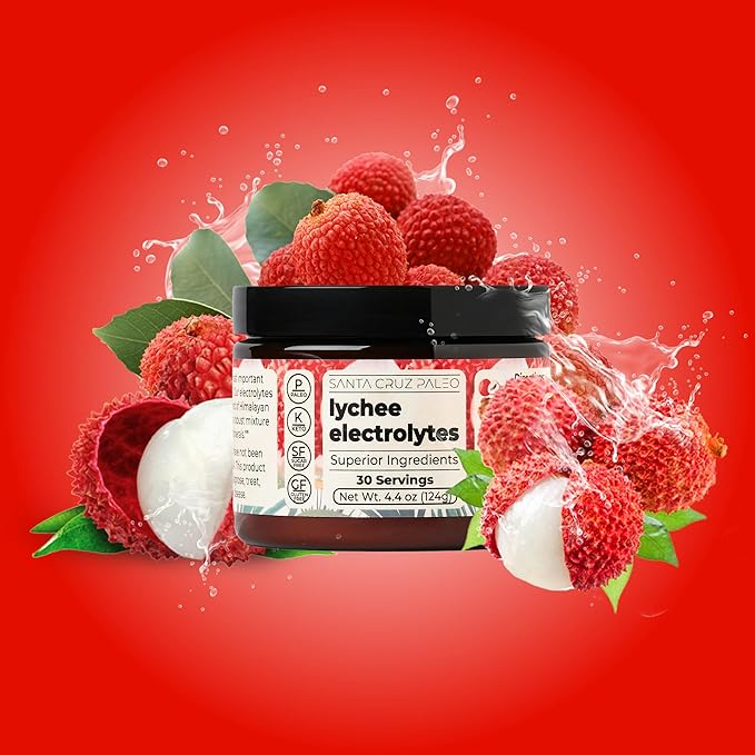 Santa Cruz Paleo Electrolyte Powder Lychee with Himalayan & Sea Salt, Magnesium, Potassium, Sugar-Free, 30 Servings