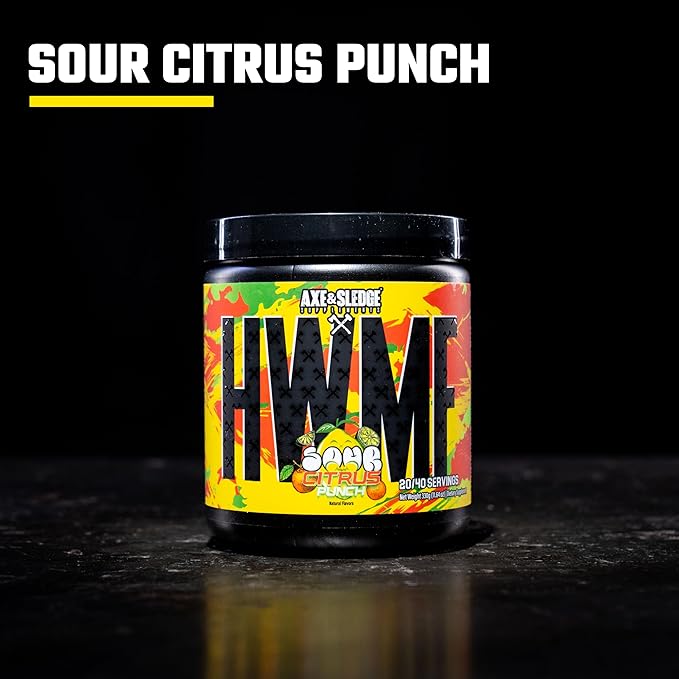 Axe & Sledge HWMF Pre-Workout Powder - 20/40 Servings - Caffeine, L-Citrulline, Betaine (20/40 Servings, Sour Citrus Punch)