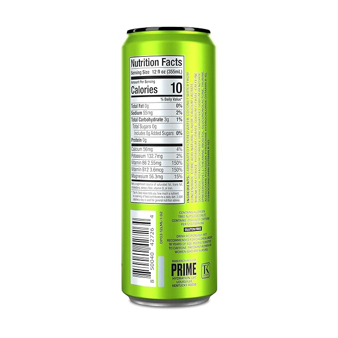 PRIME Energy LEMON LIME | Zero Sugar Energy Drink | Preworkout Energy | 200mg Caffeine with 355mg of Electrolytes and Coconut Water for Hydration| Vegan | Gluten Free |12 Fluid Ounce | 24 Pack