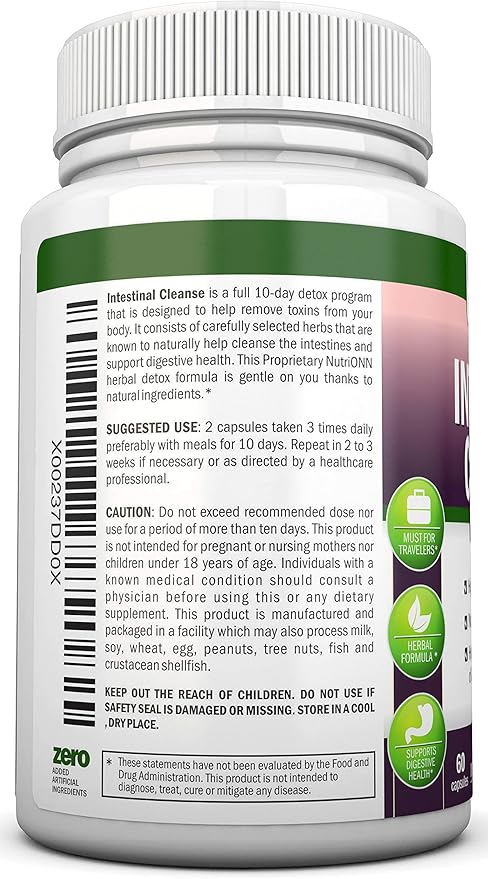 Intestinal Cleanse - All Natural Herbal Detox Formula - Full 10-Day Detox Program - Wormwood, Cranberry, Paul D'Arco, Goldenseal, Garlic, Black Walnut Hull, Echinacea and 10 Other Natural Ingredients
