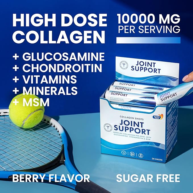 Swedish Nutra - Joint Support 30 Shots I Collagen Type I, II & III I Glucosamine, MSM, Chondroitin, Turmeric I Sugar-Free - 30 Day Supply