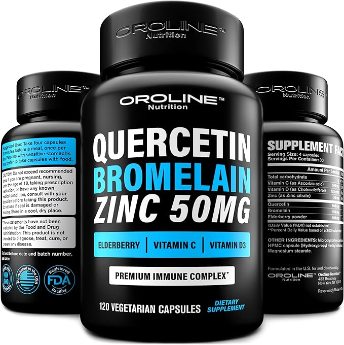 Quercetin 500mg Supplement with Sambucus Elderberry, Bromelain, Vitamin C, Zinc 50mg, & Vitamin D3 5000 IU - Antioxidant & Immune Health Support Zinc Quercetin - 6 in 1 Black Elderberry Supplement