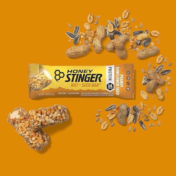 Honey Stinger Nut + Seed Bar | Peanut Sunflower Seed | Protein Packed Food for Exercise, Endurance and Performance and Recovery | Sports Nutrition Snack Bar for Home & Gym, Post Workout | Box of 12