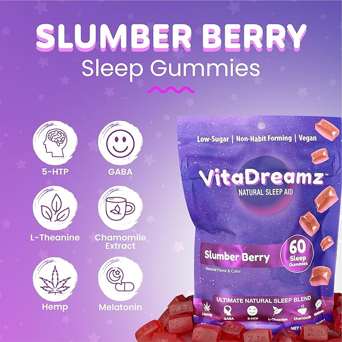 Melatonin Gummies for Sleep - Natural Sleep Aid Supplement with L-Theanine & GABA - SleepEZ Pillowz 60 Count (Pack of 3)