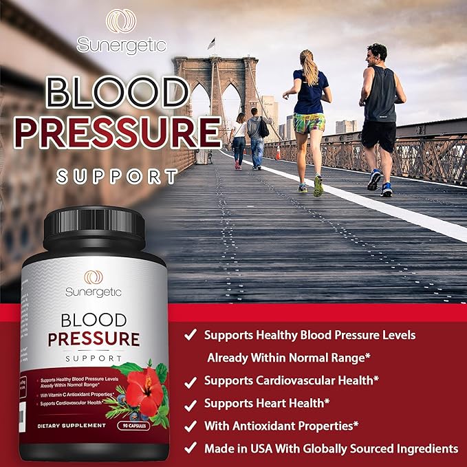 Premium Blood Pressure Support Supplement for Cardiovascular & Heart Health with Garlic, Hawthorn & Hibiscus (90 Capsules)