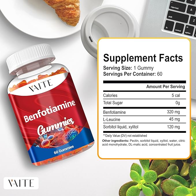 Benfotiamine 320mg Gummies with 45mg L-Leucine Supplement: Essential Vitamin B1 Complex for Men and Women, Non-GMO, Vegan & Gluten-Free - Supports Metabolism, Energy & Nervous System Health
