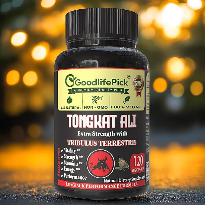 Extra Strength Tongkat Ali with Tribulus Terrestris. Powerful (100:1) Longjack/Tongkat Ali Extract. 120 Veg Capsules Tongkat Ali for Men.All Natural, Non-GMO,Vegan, No Stearate, No Rice Powder