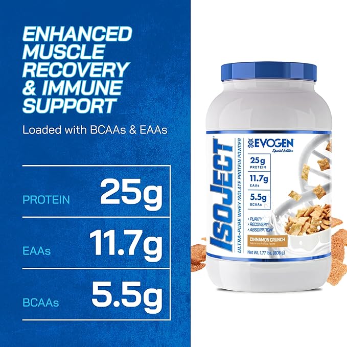 Evogen Isoject - Whey Protein Isolate | Ultra-Pure Whey Protein Powder with Ignitor Enzymes, BCAAs, and EAAs | Enhanced Absorption & Recovery | Cinnamon Crunch | 26 Servings