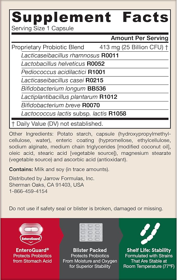 Jarrow Formulas Probiotics for Women and Men Digestive Health - Probiotic Nutritional Supplements, Gut Health, 25 Billion CFU, 30 Capsules, 30 Day Supply