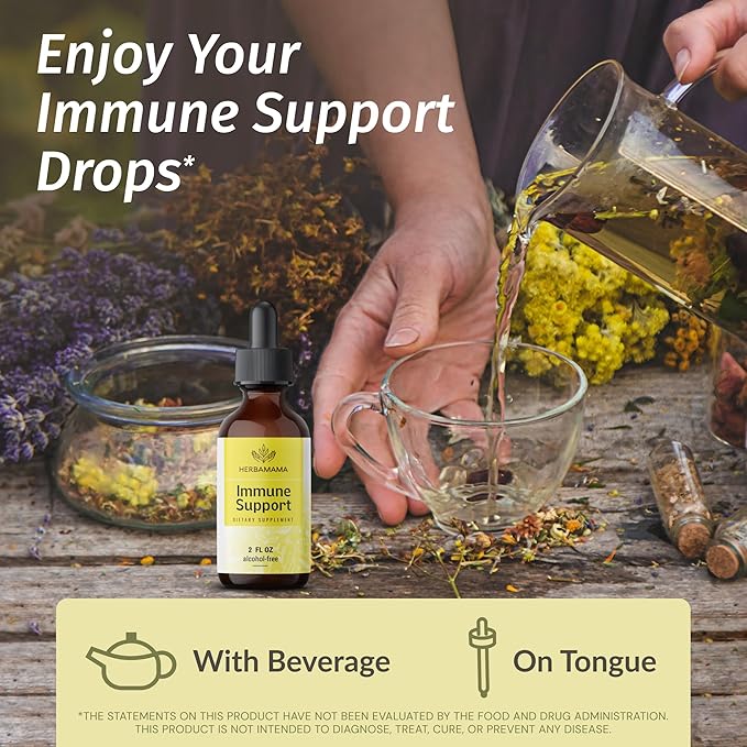 HERBAMAMA Liquid Immune Support Drops - Vegan Echinacea Goldenseal Tincture with Ginger Root & Elderberry - Non-GMO, Alcohol & Sugar-Free Supplement with Immune Support Herbs, 28-Day Supply