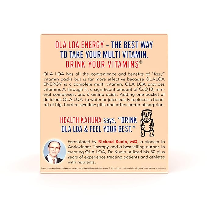 Ola Loa Energy Orange Multi Vitamin Drink Mix - Amino Energy Powder, Gluten Free, Detox, Dairy Free, Caffeine Free - Drink Your Vitamins for the Rigors of Daily Life - 30 Packets (8.25oz)