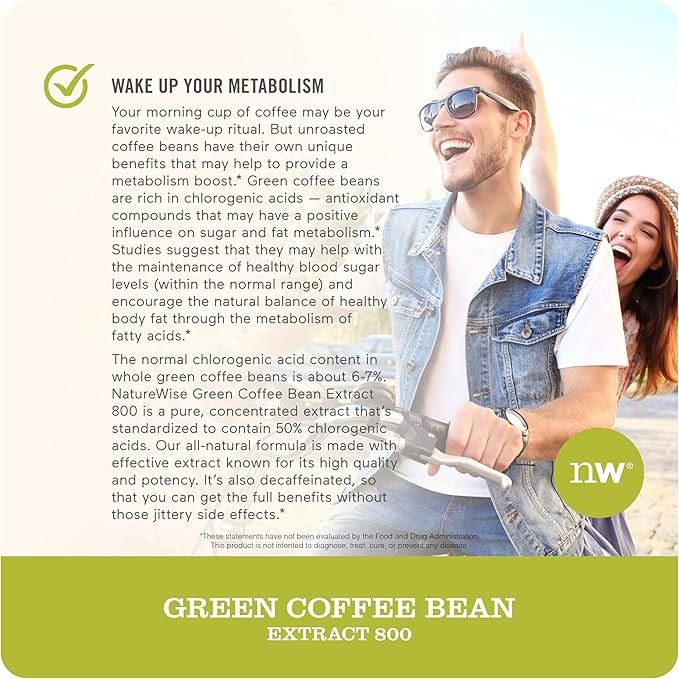 NatureWise Green Coffee Bean 800mg and Garcinia Cambogia 180 Capsules Weight Goals Support