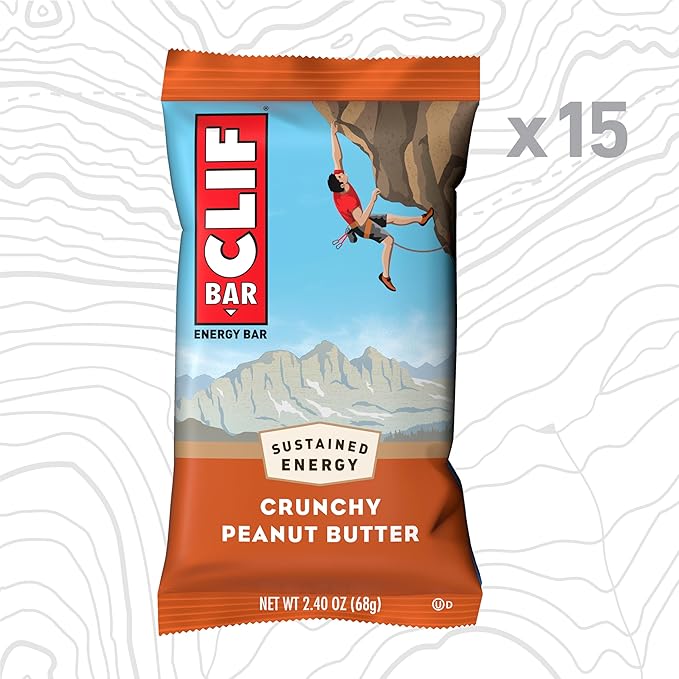 CLIF BAR - Crunchy Peanut Butter - Made with Organic Oats - Energy Bars - Non-GMO - Plant Based Protein Bars (15 Pack)
