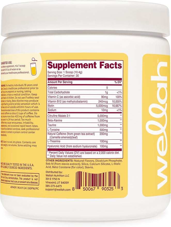 Wellah Get-Going Pre-Workout Drink Mix (Pina Colada Flavored, 30 Servings)