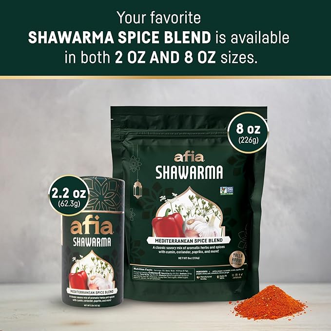 Afia Shawarma Seasoning | Mediterranean Spice Blend for Shawarma, Garlic Sauce (Toum), Flatbreads, Kebab, Kofta & Grilled Meat | Bold Middle Eastern Flavor with Cumin & Coriander | 2.2oz
