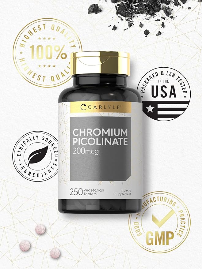 Carlyle Chromium Picolinate 200mcg | 250 Vegetarian Tablets | High Absorption | Non-GMO, Gluten Free Supplement