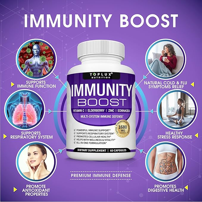 10 in 1 Immunity Boost Immune Support Supplement – 1650mg Made with Elderberry, Vitamin C, Zinc, Echinacea & Probiotics for Immune System Booster, Support Healthy Respiratory System, 2x 60 Capsule