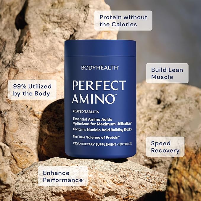 BodyHealth PerfectAmino (300 ct) Easy to Swallow Tablets, Essential Amino Acids Supplement with BCAAs, Vegan Protein for Pre/Post Workout & Muscle Recovery with Lysine, Tryptophan, Leucine, Methionine