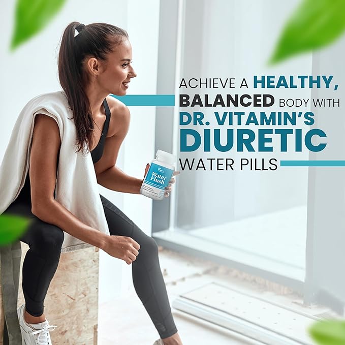 Dr Vitamins Diuretic Water Pills for Weight Control - Instant Natural Relief from Bloat and Swelling - Green Tea, Cranberry, Dandelion Leaf Extract - Water Retention Pills for Women & Men - 120 Caps
