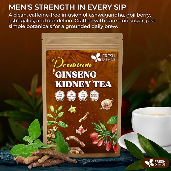 Ginseng 6 Treasures Kidney Tea, 30 Packs Of Super Kidney Cleanse Detox Tea For Men & Women, 100% Natural Roots & Berries | Caffeine-Free | Adaptogenic Blend for Energy, Wellness & Vitality Support
