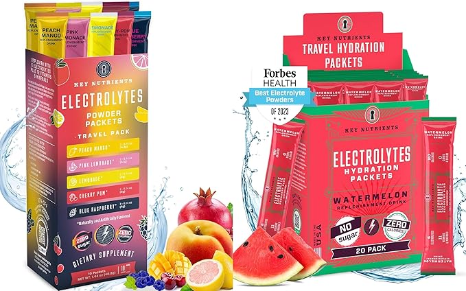 KEY NUTRIENTS Ultimate Hydration & Energy Bundle: Variety Pack 5 Flavor Multivitamin Electrolyte Powder 10 Pack & Watermelon Electrolyte 20 Packet – Sugar-Free, Zero Calories