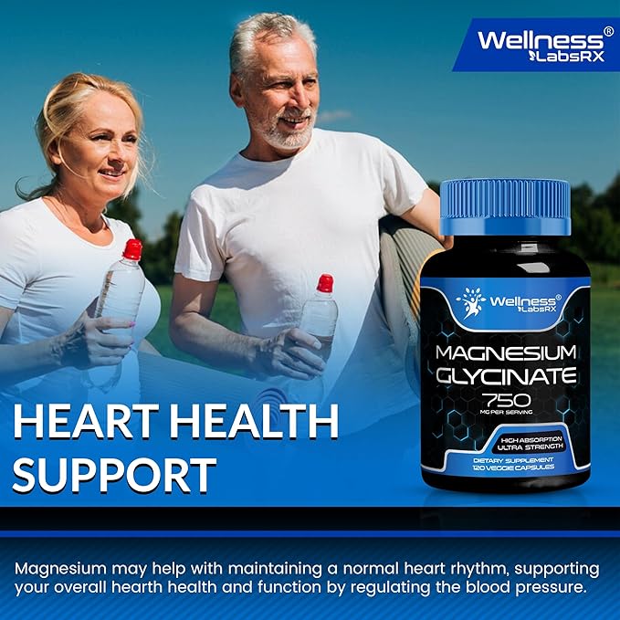 Magnesium Glycinate Capsules - 750mg | 120 Count, Magnesium Supplement for Women and Men - Pure Complex Glicinato De Magnesio, High Absorption, Heart Health, Sleep Supplement - 2 Packs