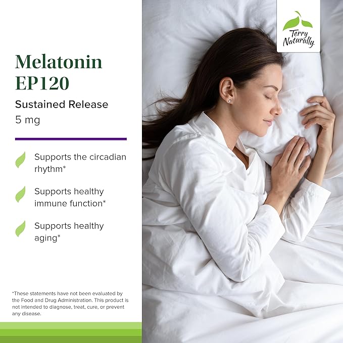 Terry Naturally Melatonin EP 120 5mg - Sleep Support Supplement with Antioxidants - Gluten-Free Supplement for Healthy Sleep - Dietary Supplement to Aid Healthy Aging & Immune Health - 60 Tablets