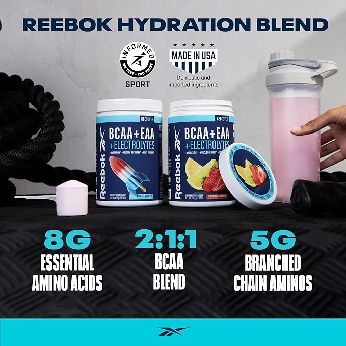Reebok REECover Amino Acids + Electrolytes | 8g EAAs, 5g BCAAs, Hydration Matrix | Muscle Recovery, Strength | Post-Workout Support | 30 Servings | Rocket Moon Pop