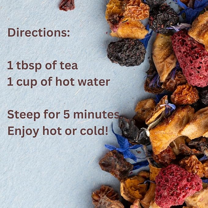 2 PACK Fruit Tea Loose (8oz.) - Wild Berries Loose Leaf Fruit Tea - Bright, Bold & Fruity - Naturally Caffeine Free - Fruta Seca para Te