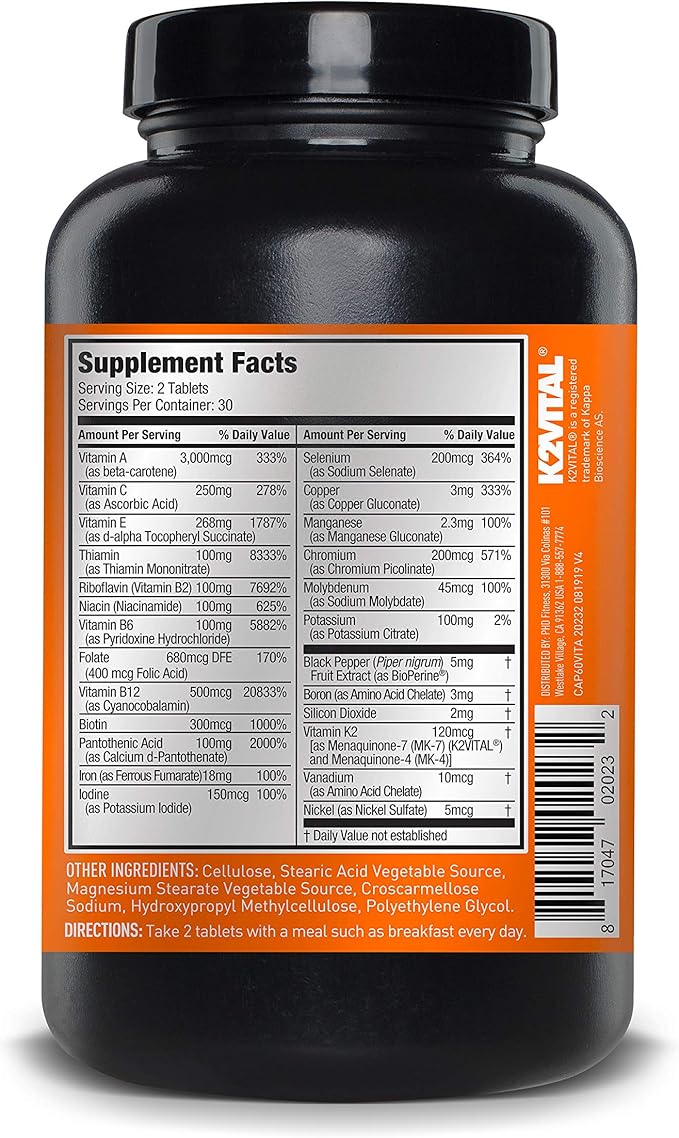 JYM Supplement Science Vita JYM Sports Multivitamin & Mineral Support, Vitamin A, C, B6, B12, E, K, Boron, Biotin, Potassium 60 Tablets