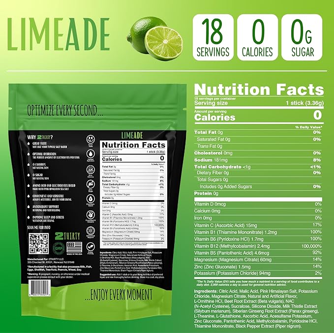 2THIRTY Electrolyte Powder – Sugar-Free Hydration, Recovery & Precovery Drink Mix with Vitamin B12, Aminos, Adaptogens & Himalayan Salt – Keto, Vegan, Zero Cal – Instant Energy, Focus & Rebalance