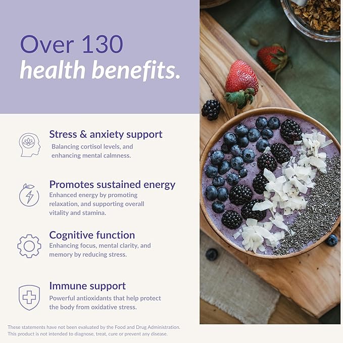 Stress Relief & Mood Support Drink Mix – Ashwagandha, KSM-66, Acai, Goji, Lemon Balm, GABA, L-Theanine – Adaptogen Powder with Magnesium – Vegan, Non-GMO, Gluten Free – 30 Servings