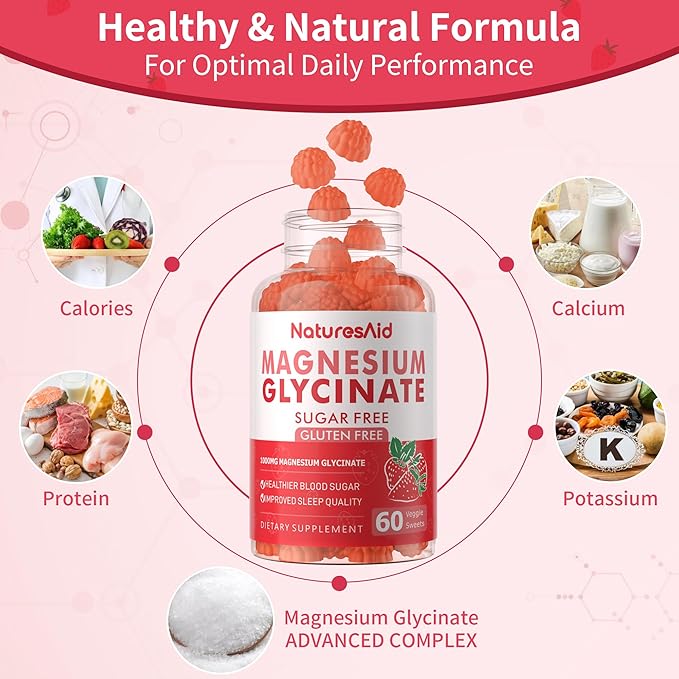Magnesium Glycinate Gummies 1000mg - Sugar Free Magnesium Potassium Supplement with Vitamin D, B6, CoQ10 for Calm Mood & Sleep Support - 120 Strawberry Gummies -2 Pack