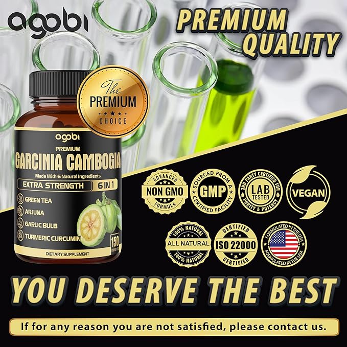 Premium Garcinia Cambogia Capsules with Green Tea, Arjuna, Garlic, Turmeric, Black Pepper - Body Health & Immune Support Supplement - 1 Pack 150 Caps for 5 Months