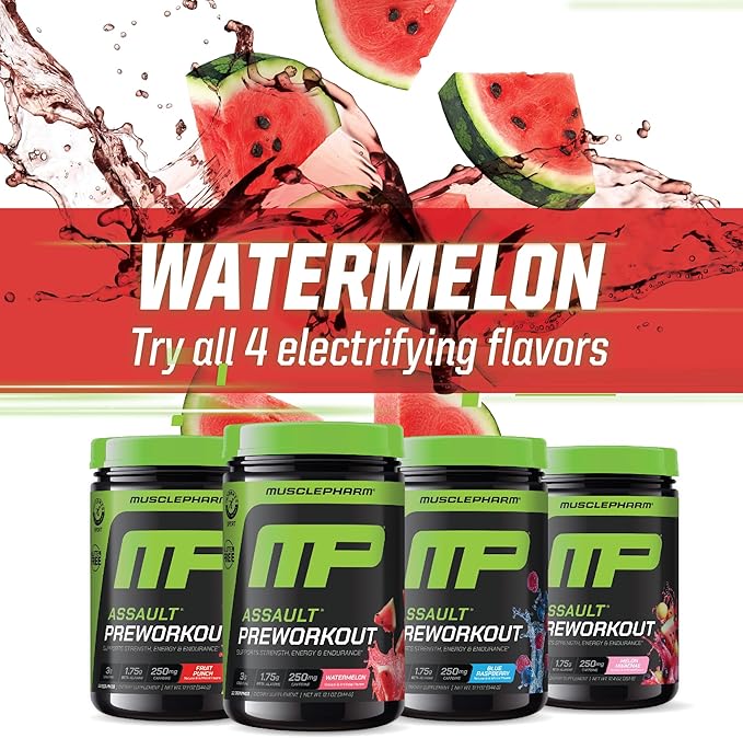MusclePharm Assault Energy & Strength Pre Workout Powder for Men & Women with Beta Alanine, Caffeine, Creatine & Betaine Anhydrous, Pre-Workout Supplements, 30 Servings, Watermelon Flavor
