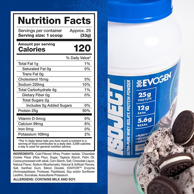 Evogen Isoject - Whey Protein Isolate | Ultra-Pure Whey Protein Powder with Ignitor Enzymes, BCAAs, and EAAs | Enhanced Absorption & Recovery | Cookies and Cream | 25 Servings