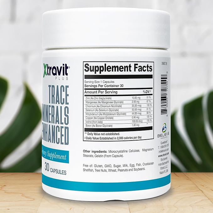 Trace Minerals Enhanced Supplement – Multi Mineral Complex for Men & Women with Zinc, Selenium, Boron, Chromium & Iodine - May Support Energy, Hydration & Immunity - Non-GMO, 30 Capsules