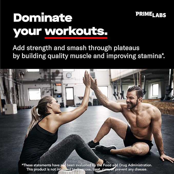 Prime Labs Prime Test Testosterone Booster + L Arginine Nitric Oxide Capsules - 60 Count Each
