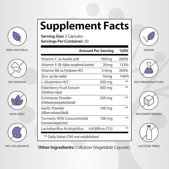 ResetImmune - Advanced Immune Support - with Elderberry, Echinacea, Vitamin C, Lactobacillus - 60 Vegan Capsules